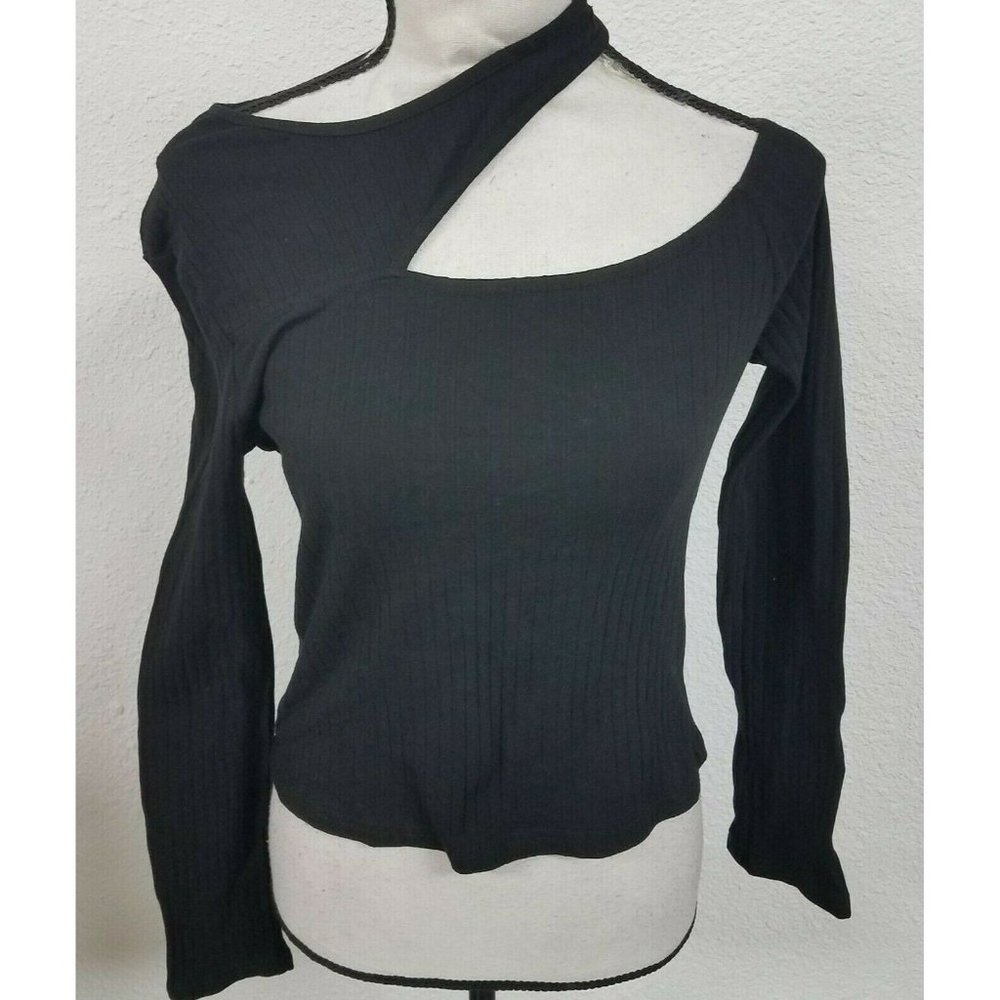 SHEIN Women's Ribbed Cutout Asymmetrical Neck Long